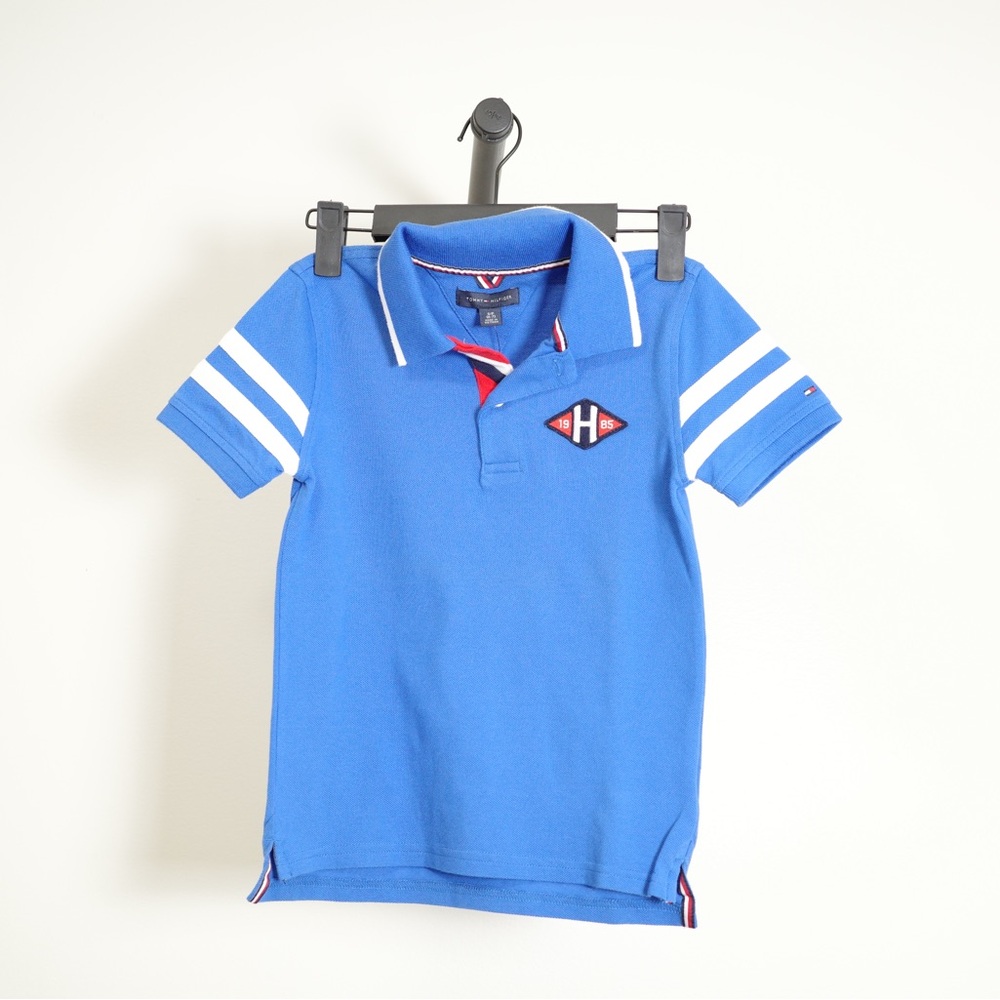 Tommy Hilfiger Blue Polo with White Stripes Size US S (6-7)